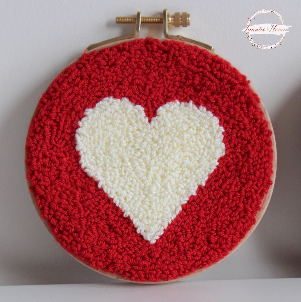 Red With White Heart Punch Needle Wall Hanging / Punch Needle Etsy