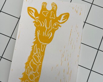 A5 Giraffe lino print