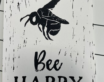 Impresión en linóleo A5 'Abeja feliz'