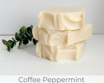 Saponetta al caffè e menta piperita, sapone artigianale fatto a mano, sapone vegano a processo a freddo, sapone naturale fatto a mano, cura della pelle vegana, saponetta alla menta piperita