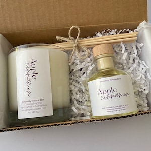 Reed Diffuser and Candle, Home fragrance, Air Freshener, Soy Wax Candle, Apple Cinnamon candle and reed diffuser