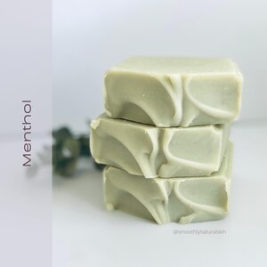Unscented Menthol Soap Bar, Natural Cold Process Soap with French Green Clay, Fragrance-Free, Refreshing & Cooling, Vegan Handmade Skincare