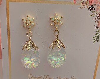 White Opal Earrings White Fire Opal Earrings Art Deco Victorian Bridal Wedding Jewelry October Birthstone Gift