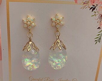 White Opal Earrings White Fire Opal Earrings Art Deco Victorian Bridal Wedding Jewelry October Birthstone Gift