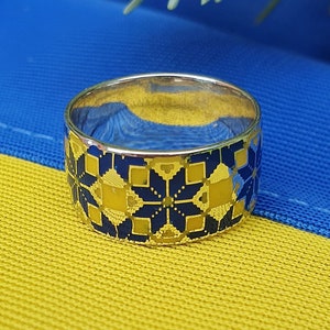 Vyshyvanka ring, Vyshyvanka ring with enamel, wedding ring with enamel, hot enamel, Coat of arms ring, Ring Ukrainian Tryzub