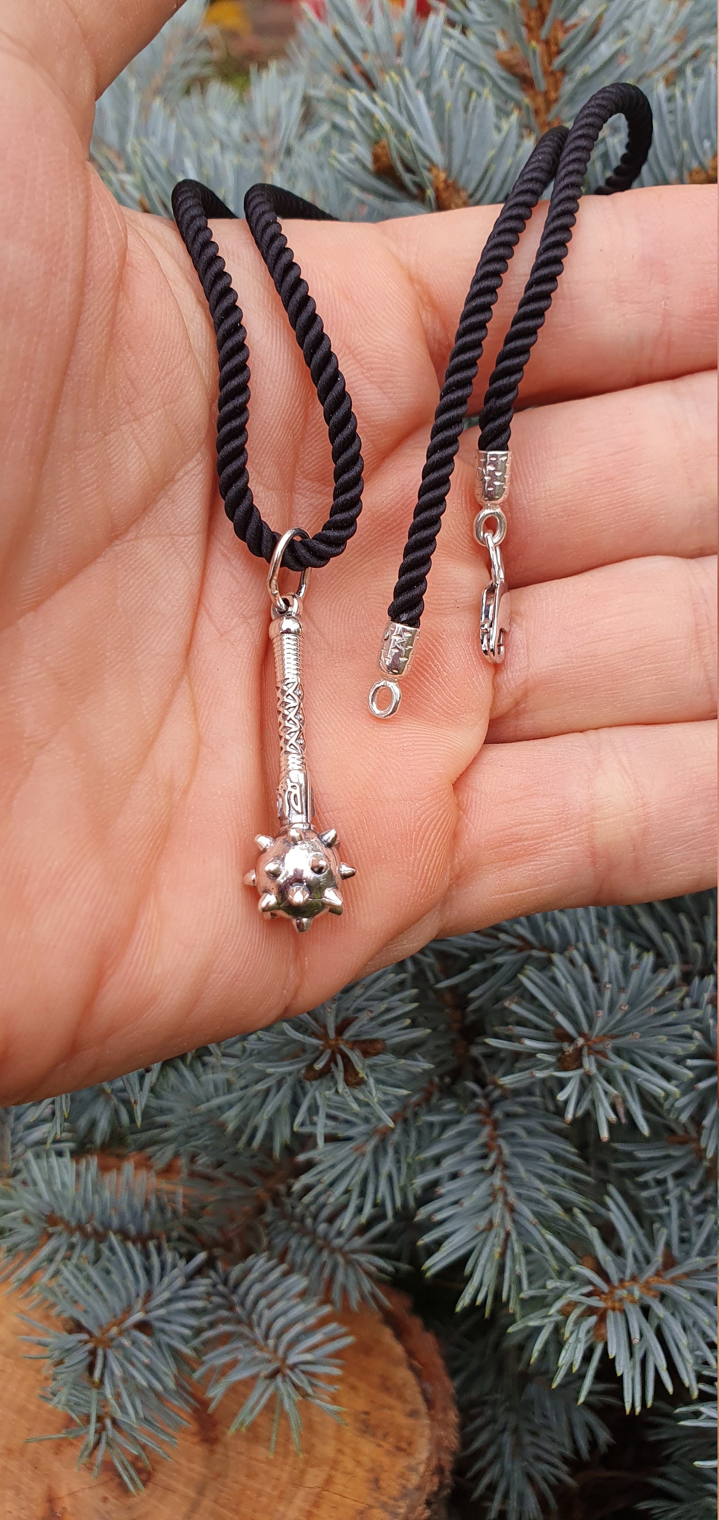 Pendant Mace With Trident Silver Mace Necklace Mace Etsy