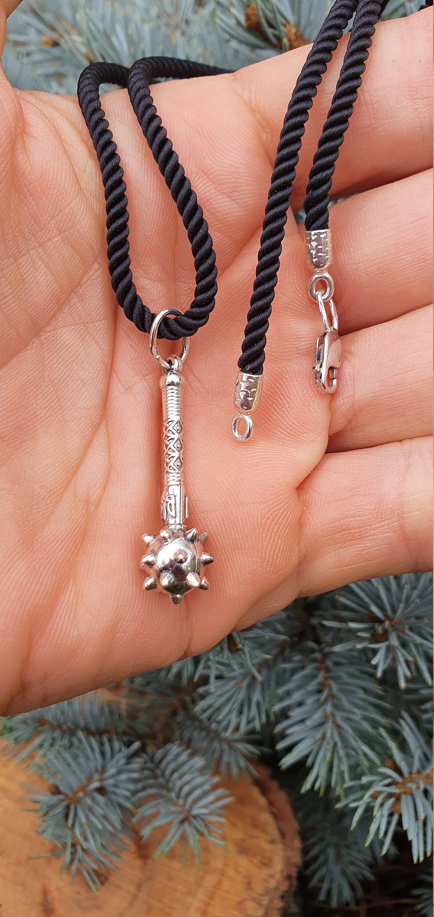 Pendant Mace With Trident Silver Mace Necklace Mace Etsy