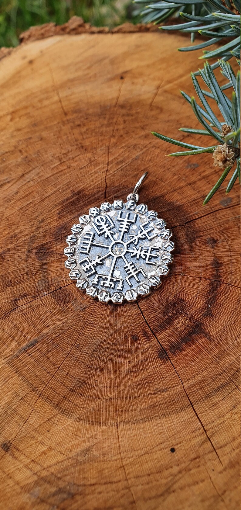 silver Aegishj\u00e1lmur Silver Helm of Awe necklace Helm of Awe \u00c6gishj\u00e1lmur Nordic Wicca Talisman Helm of Awe Aegishj\u00e1lmur