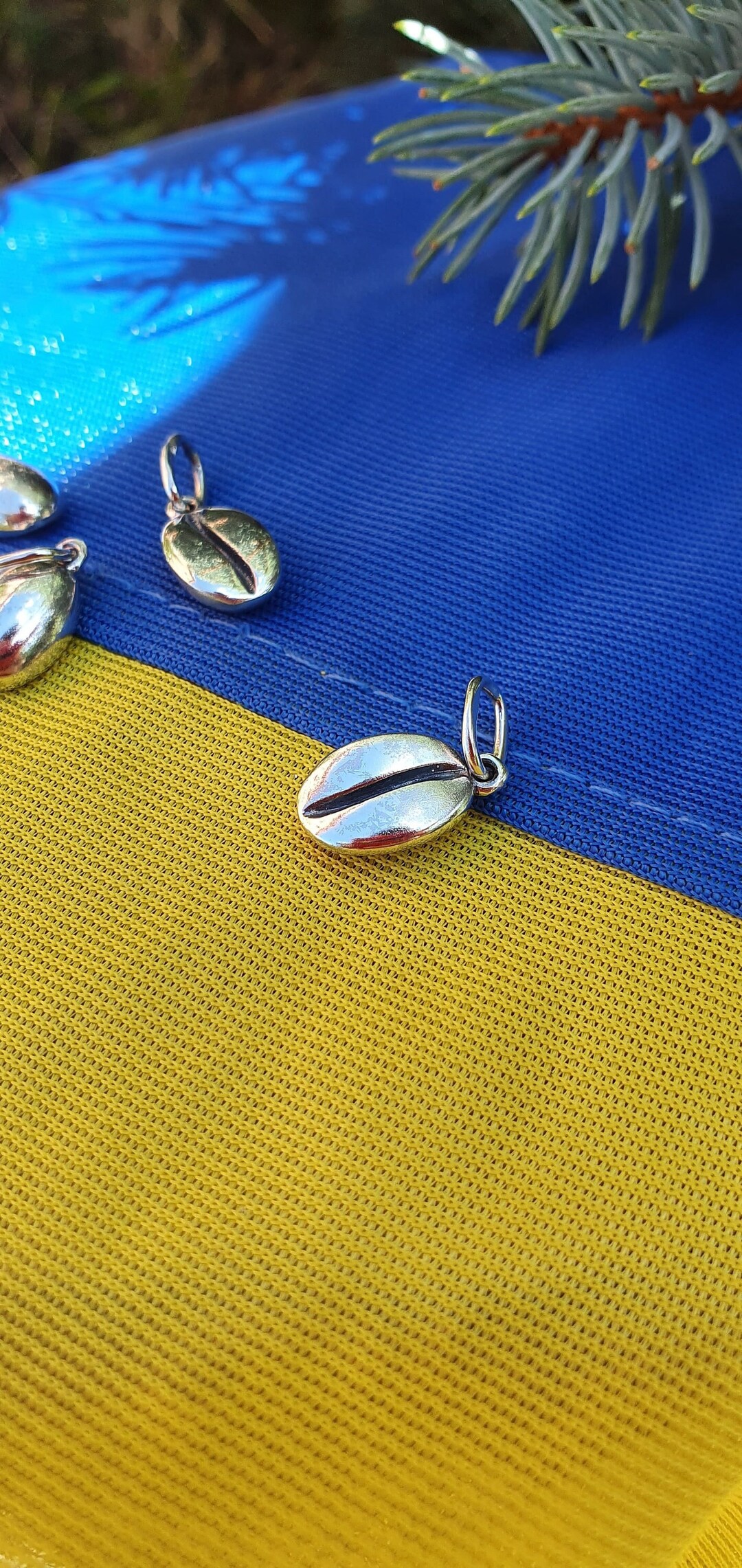 Silver Coffee Pendant, Coffee Bean Silver Pendant, Coffee Amulet