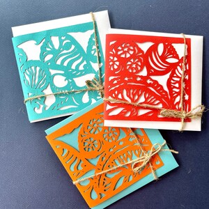RED SEA (18), Collection of Three ( orange, red, cyan) Greeting Cards with Envelope