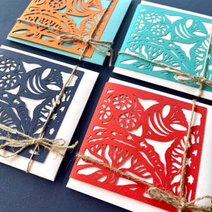 RED SEA (2), verzameling van vier (rood, blauw, cyaan, oranje) wenskaarten met envelop