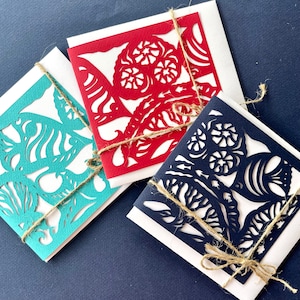 RED SEA (9), Verzameling van drie (rood, blauw, cyaan) wenskaarten met envelop