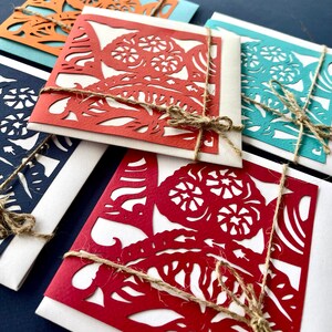 RED SEA (3), verzameling van vier (rood, blauw, cyaan, oranje) wenskaarten met envelop