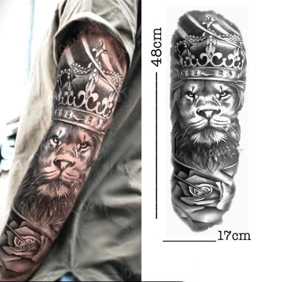 Large Arm Sleeve Tattoo Lion Crown King Rose Waterproof Temporary Tatoo  Sticker Wild Wolf Tiger Men Full Skull Totem Tatto - Price history & Review  | AliExpress Seller - YOEMTAT Official Store | Alitools.io