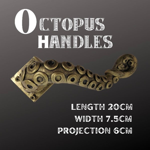 kraken Door Handles - Octopus Door Pulls - Antique Gold Effect Tentacle Handles - Nautical Home