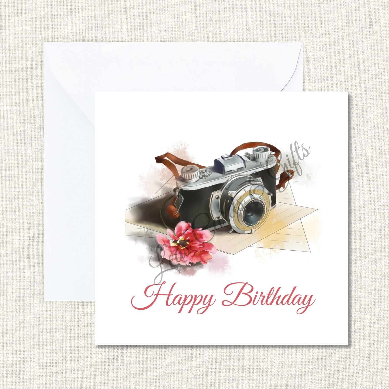 Floral Photography Camera Theme Happy Birthday Card | Etsy