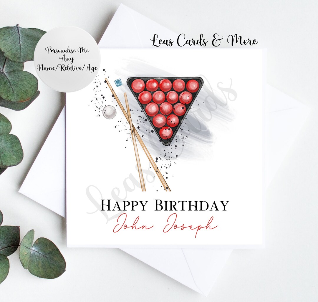 Snooker/pool Happy Birthday Card, Can Be Personalised, Snooker Birthday ...
