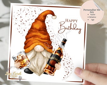 Whiskey Gnome/Gonk Happy Birthday Card, Can Be Personalised, Whiskey Birthday Card, Birthday Card, Gnome Birthday, Whiskey Birthday