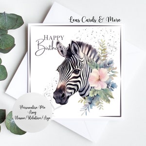 VARIOUS ZEBRA DESIGNS - Handmade Floral Zebra Happy Birthday Zebra Birthday Card, Happy Birthday Zebra Card, Floral Zebra, Flower Zebra