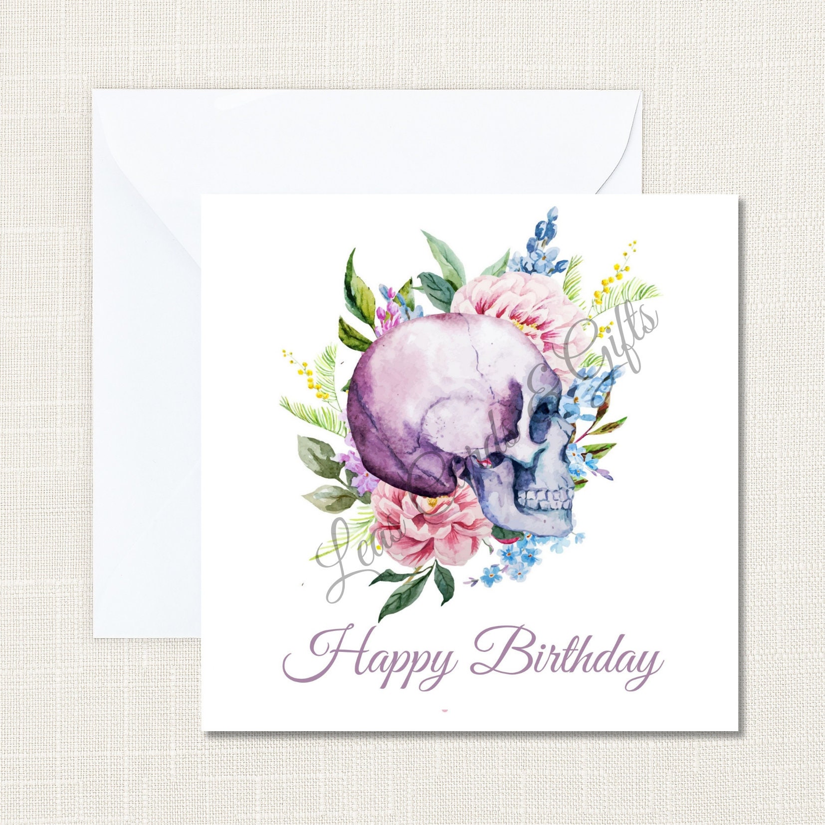 Floral Skull Theme Happy Birthday Card. Skull birthday | Etsy