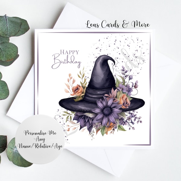 VARIOUS DESIGNS - Handmade Floral Witches Hat Happy Birthday Card, Witches Hat, Witch Birthday Card, Floral Hat, Floral Witches Hat