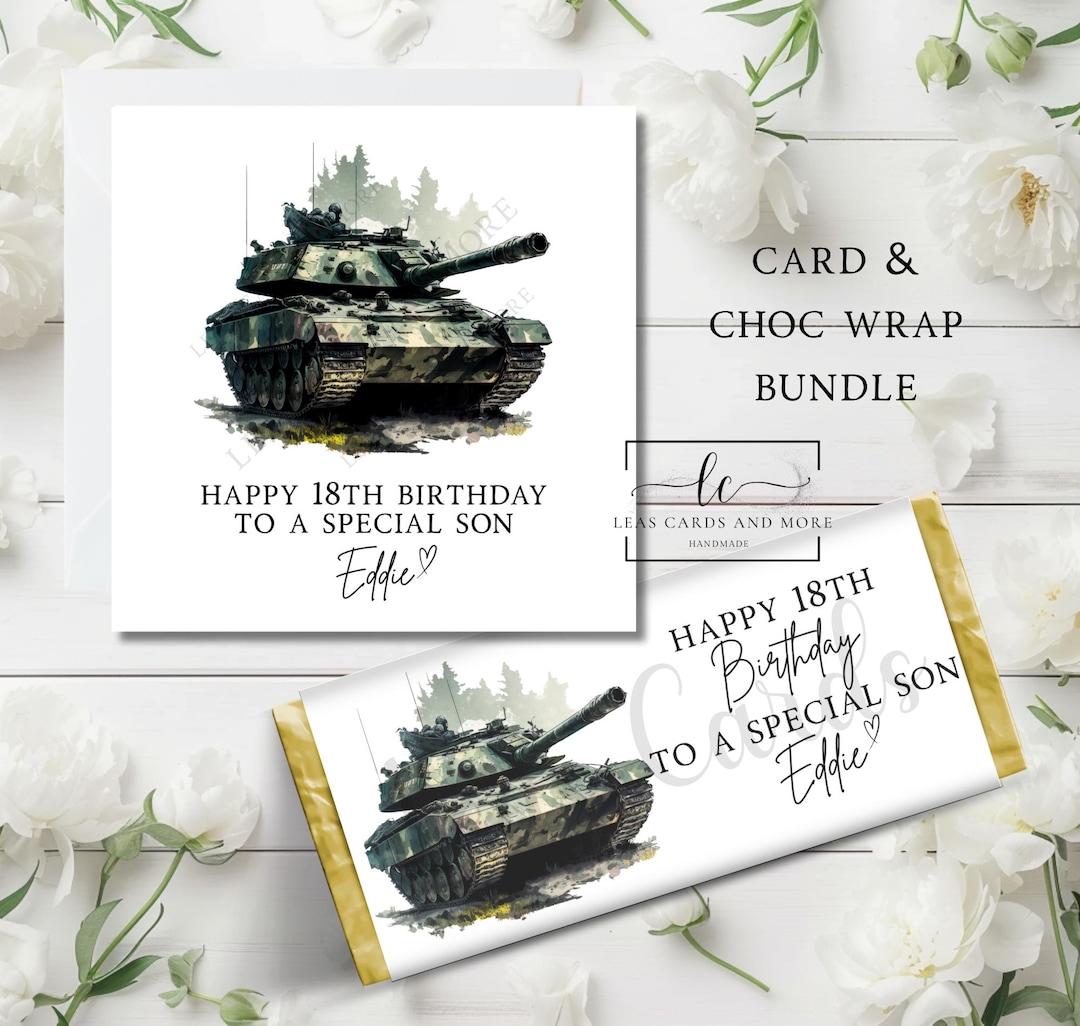 Personalized Army Tank Birthday Card & Chocolate Wrapper Set - Etsy