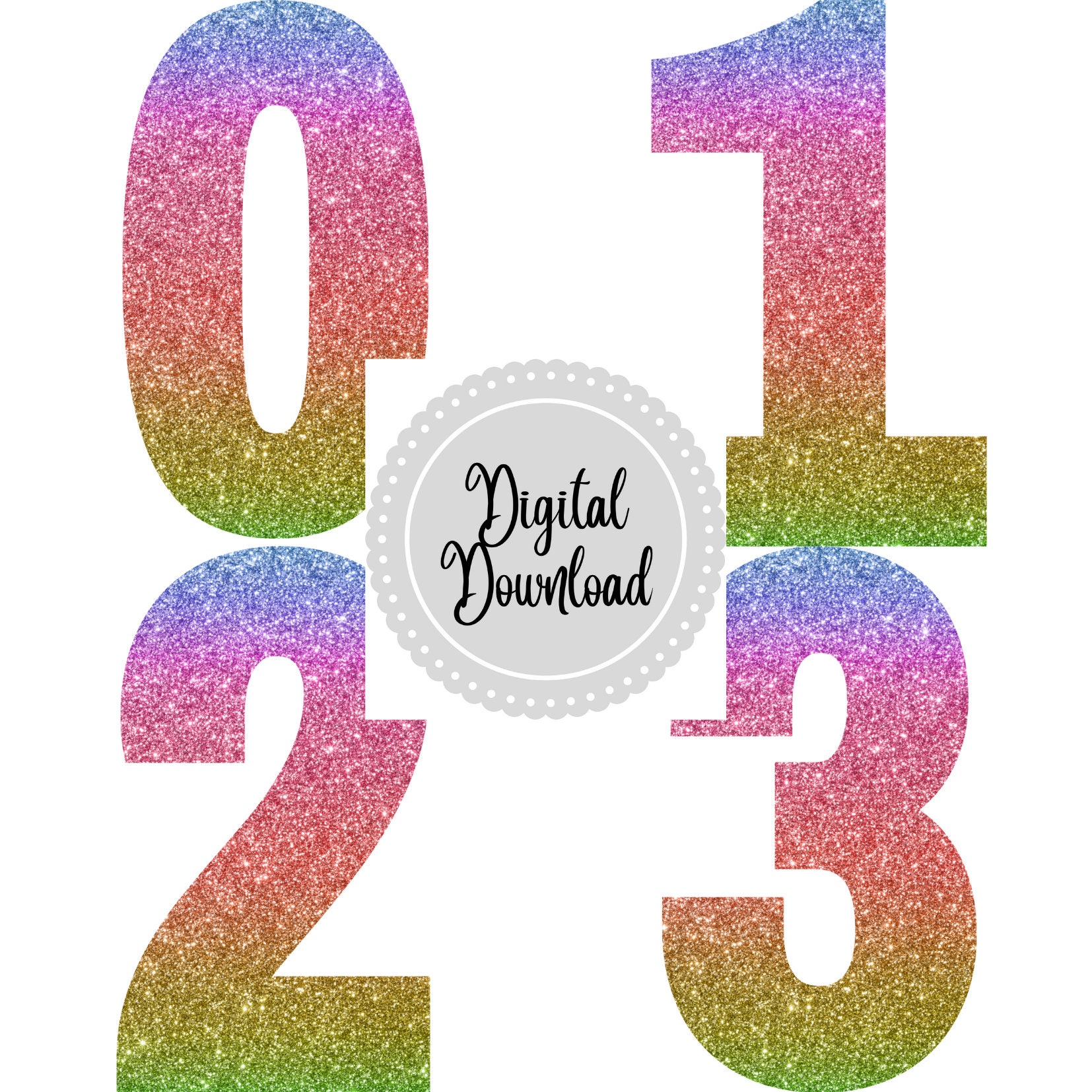 Rainbow Glitter Numbers Clipart 26 PNG Files DIGITAL | Etsy New Zealand