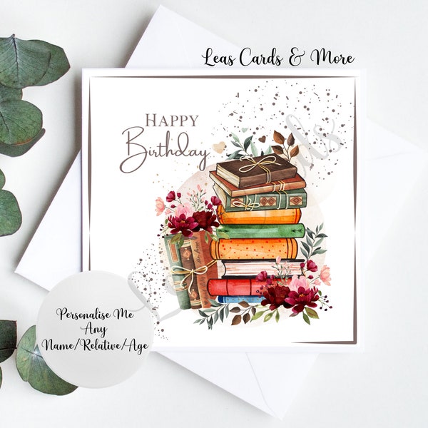 Book Lover Happy Birthday Card, Book Lover Birthday, Book Birthday Card, Books, Personalised Book Card, Personalised Birthday