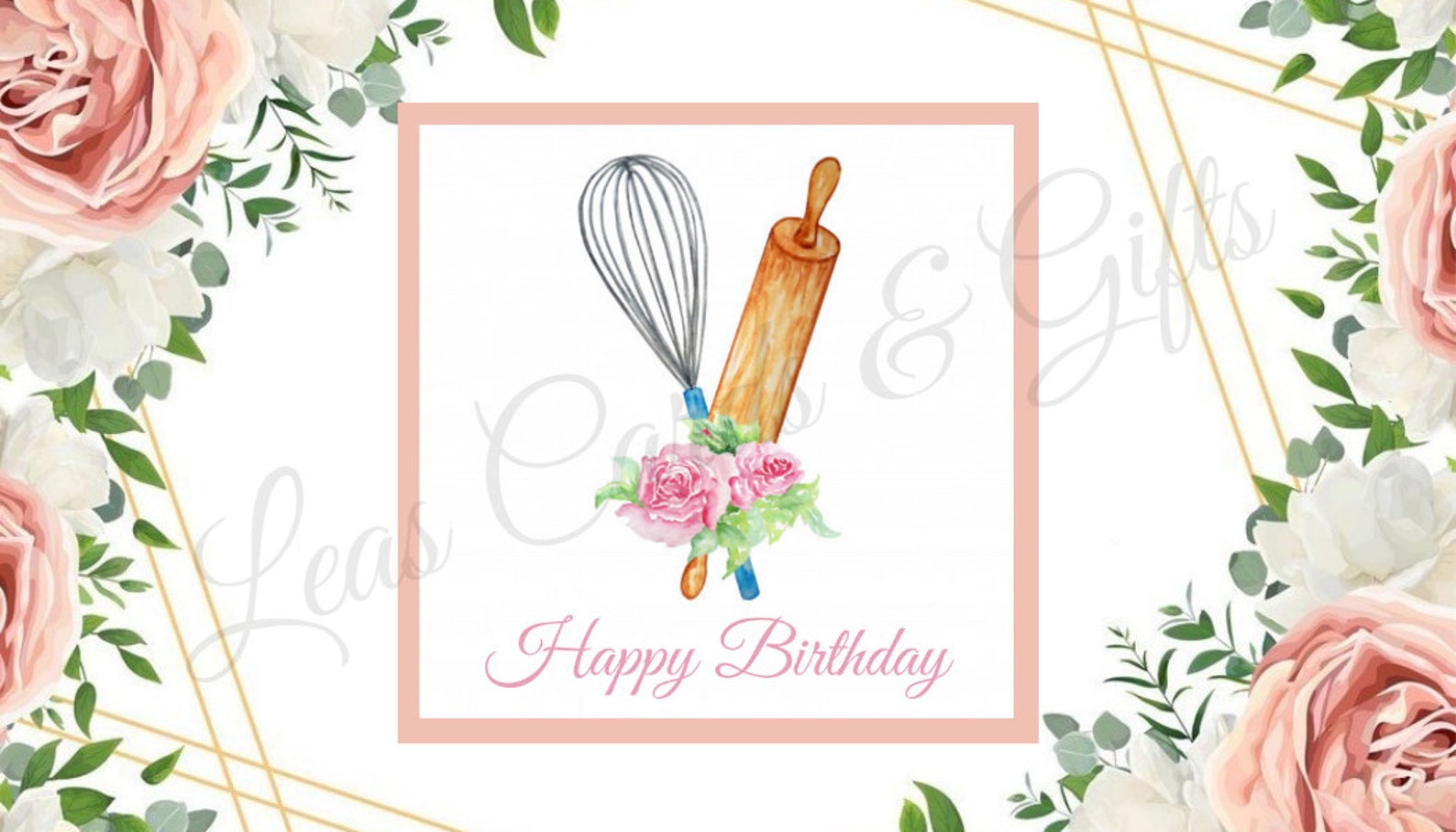 Handmade Baking Theme Floral Happy Birthday Card Etsy