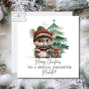 Handmade Watercolour Mouse Personalised Christmas Card, Christmas Mouse Christmas Card, Christmas Mouse
