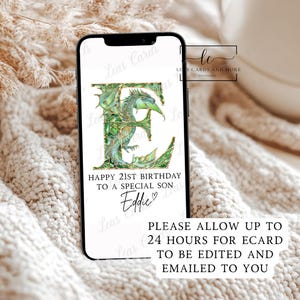 ELECTRONIC CARD - Handmade Dragon Initial Personalised Happy Birthday Card, Dragon Birthday Card, Personalised Dragon Birthday Card
