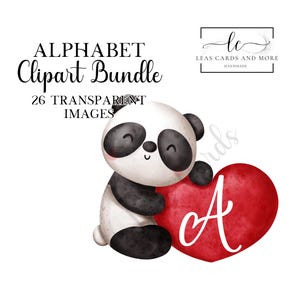 Panda Love Heart-alfabet ***DIGITAL DOWNLOAD*** Liefdesalfabet, Valentijnsdagalfabet, Panda-clipart, Panda-sublimatie, Valentijnsdag-clipart