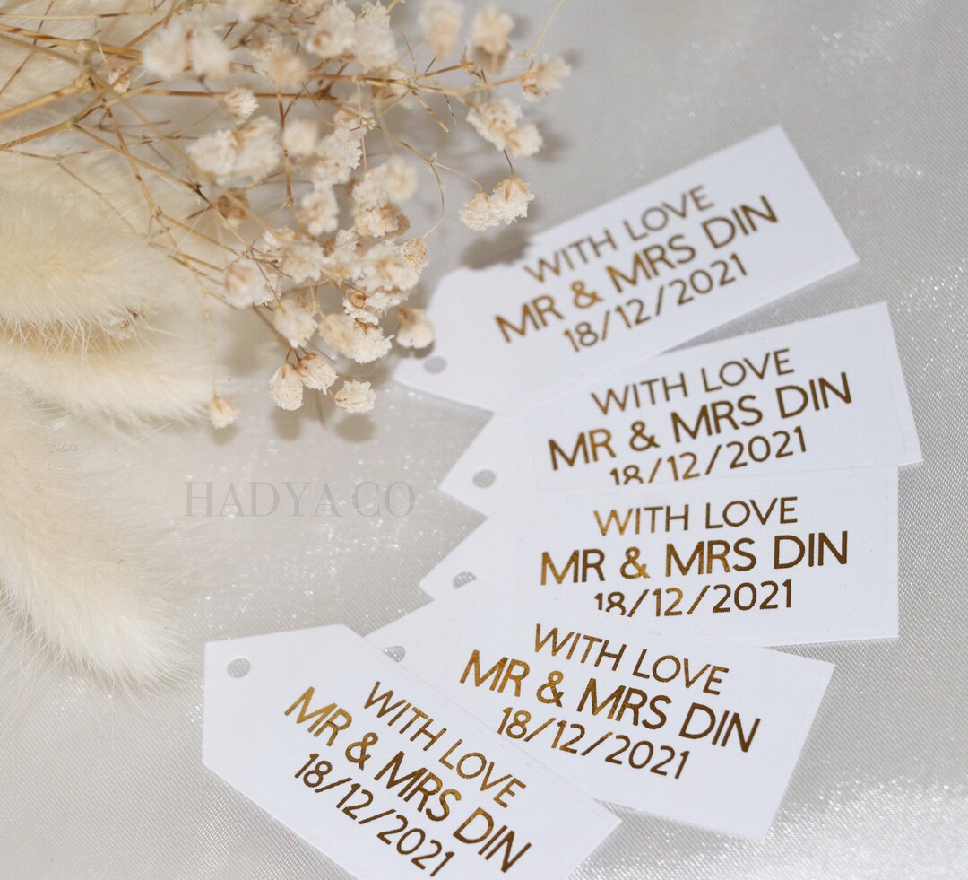 Personalised Wedding Gift Tags - Bride and Grooms Names and Date - Gold ...