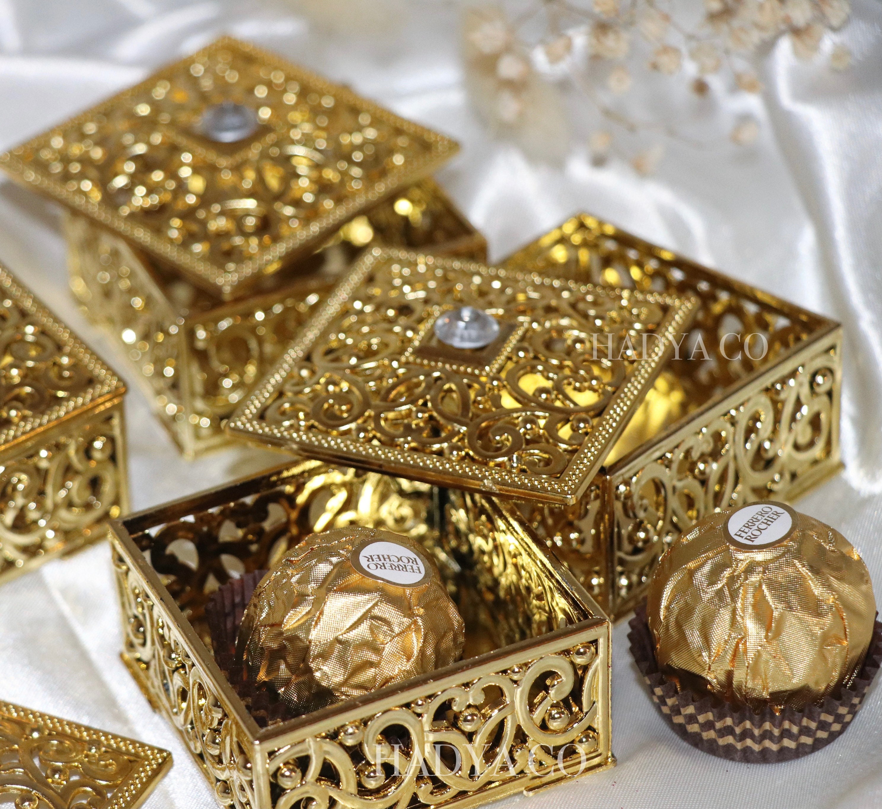 Gold Trinket Box Favours - Add Chocolates, Macaroons, Dates