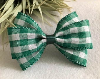 Green Gingham Bow Hairband Headband Alice Band Green Girls Snow White Style Bow
