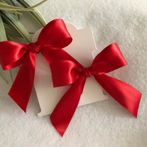 Red Satin Pigtail Hair Bow Set, Baby Hair Bows, Toddler Bows, Christmas and St. Valentine&#39;s  Day Bows