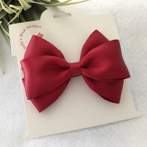 Maroon Satin Hair Bow, Hair Bow, Baby Headband, Toddler Headband, Hair Bow Clip, Pigtail Bows