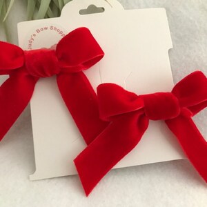 Red Velvet Pigtail Hair Bow Set.  Baby Headband, Toddler Headband, Hair Bow Clip, Pigtail Bows
