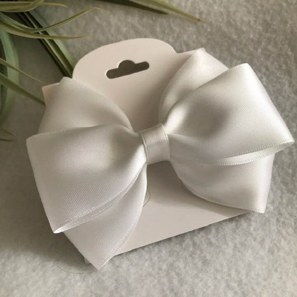 White Satin Hair Bow, Hair Bow, Baby Headband, Toddler Headband, Hair Bow Clip, Pigtail Bows