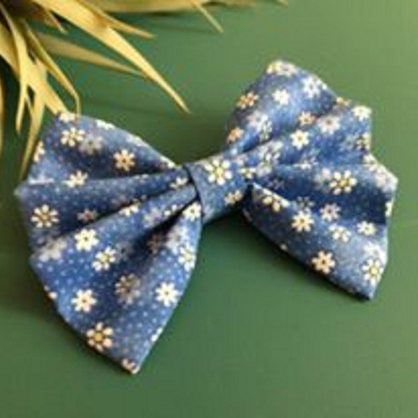 Hair Bow Blue and Yellow Floral, Baby Headband, Toddler Headband, Hair Clip Bow, Pigtail Bows