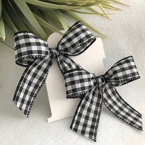 Black and White Check Pigtail Hair Bow Set, Fall Hair Bows, Halloween Bows, Baby Hair Bows, Toddler Bows