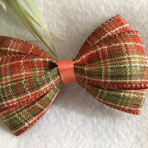 Fall Orange and Green Plaid Bow,  Halloween or Thanksgiving Day Hair Bow, Baby Headband, Toddler Headband, Hair Bow Clip, Pigtail Clips,