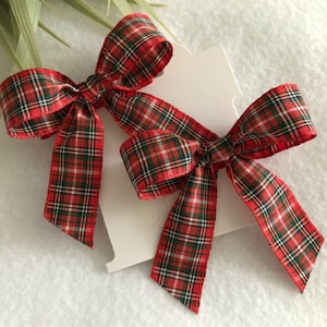 Red Tartan Plaid Pigtail Hair Bow Set, Baby Hair Bows, Toddler Bows, Christmas and St Patrick&#39;s Day Bows