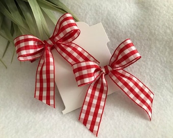 Red Taffeta Gingham Check Pigtail Hair Bow Set, Baby Hair Bows, Toddler Bows, Easter Hair Bows, Spring Hair Bows