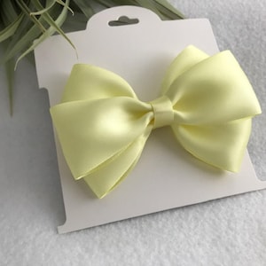 Pale Yellow Satin Hair Bow, Hair Bow, Baby Headband, Toddler Headband, Hair Bow Clip, Pigtail Bows