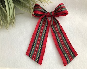 Lazo para el pelo de cola larga de tartán de tafetán rojo