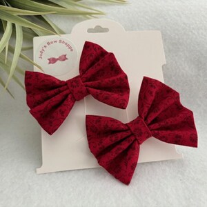Red, Black Print Fabric Pigtail Hair Bow Set, Baby Hair Bows, Toddler Hair Bows