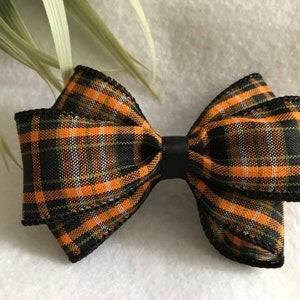 Fall Orange and Black Plaid Hair Bow, Halloween or Thanksgiving Day Hair Bow, Baby Headband, Toddler Headband, Hair Bow Clip, Pigtail Clips,