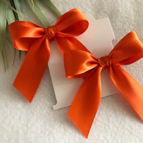 Fall Orange Satin Pigtail Hair Bow Set,  Baby Hair Bows, Toddler Bows, Halloween or Thanksgiving Day Bows