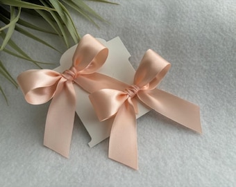 Peach Satin Pigtail Hair Bow Set